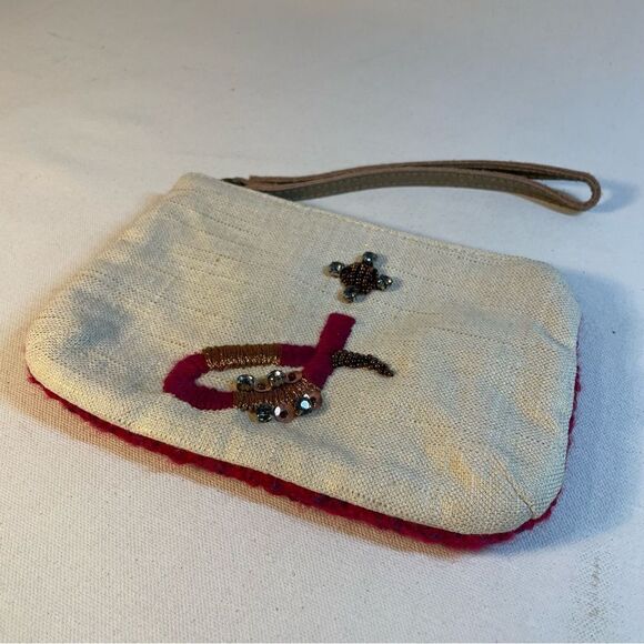 Anthropologie beweweled Miss Albright J monogram fuchsia cream wristlet - Picture 5 of 12